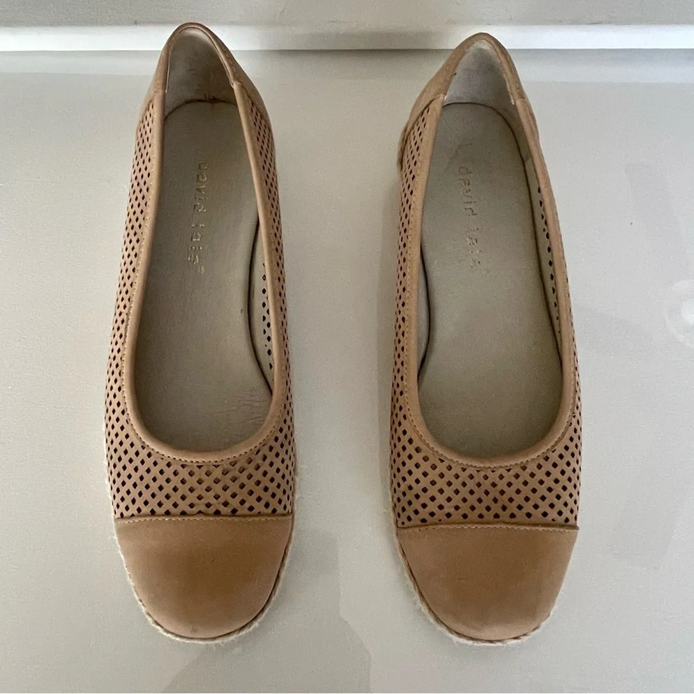 David Tate Ballet Flat Laser Cut‎ Leather Espadrilles Wedge Tan Sz 8